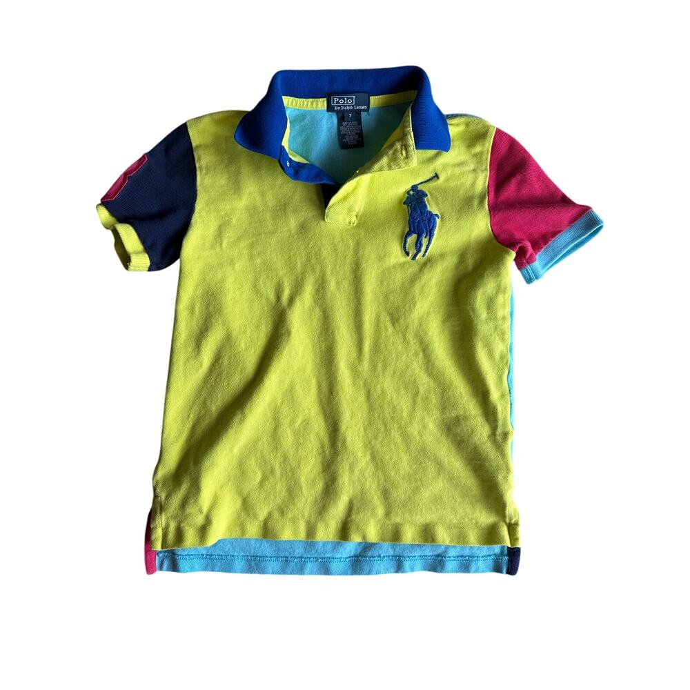 Polo by Ralph Lauren Bright Colorblock Big Pony Blue Logo #3 Sleeve Kids 7 Polo